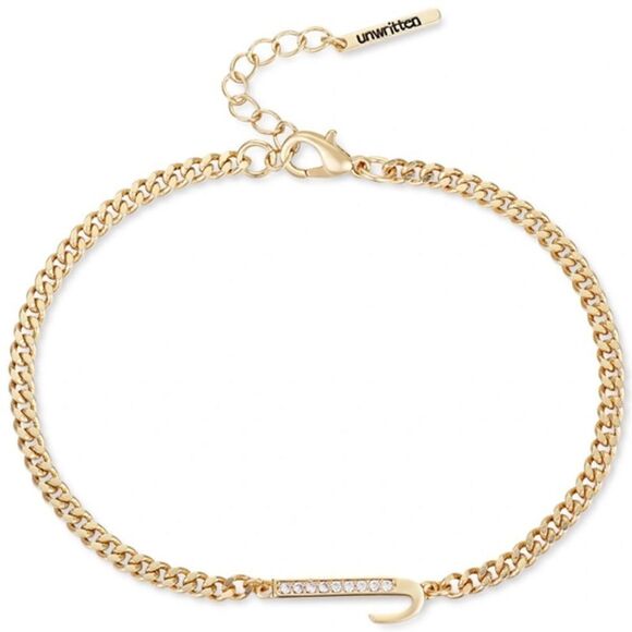 Unwritten Cubic Zirconia Initial Link Bracelet 14K Gold Plated "J" NWT - Picture 1 of 3